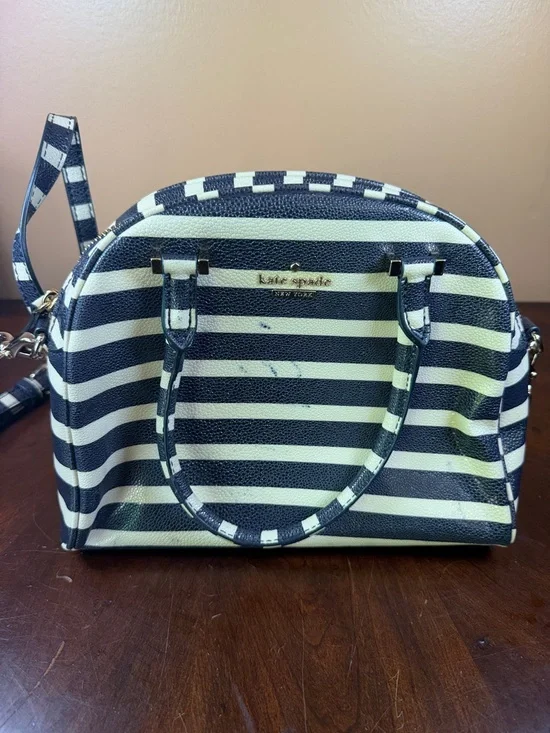 kate spade Black and Cream Striped Dome Satchel - Picture 1 of 10